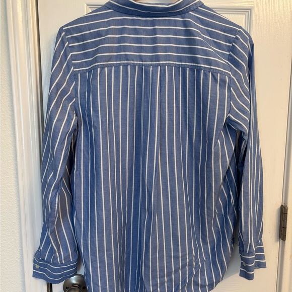 LOFT Button Down Striped Ruffled Blue & White Blouse - Medium - Picture 6 of 6